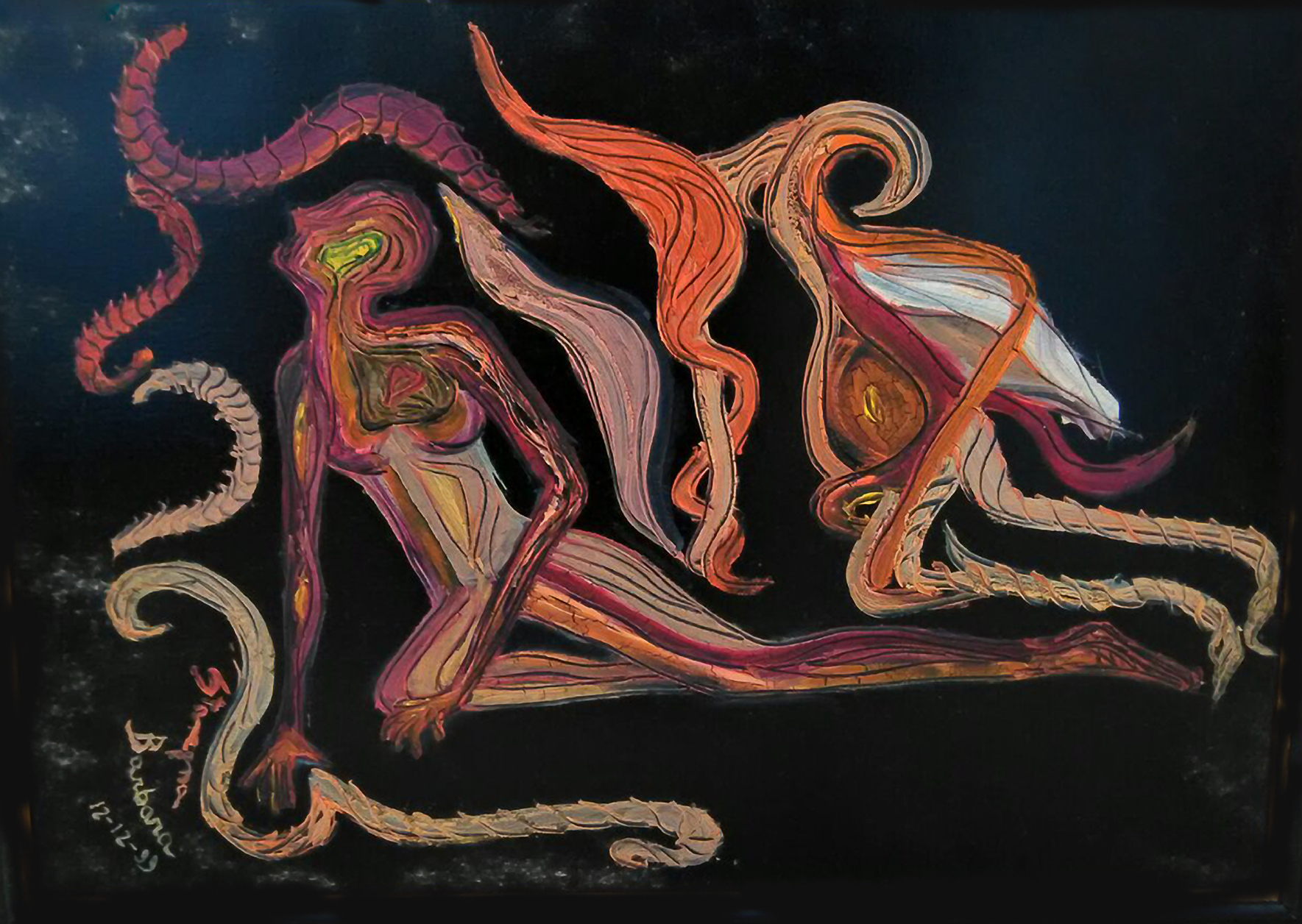 Abstract image of an angel and a human being waiting for judgement