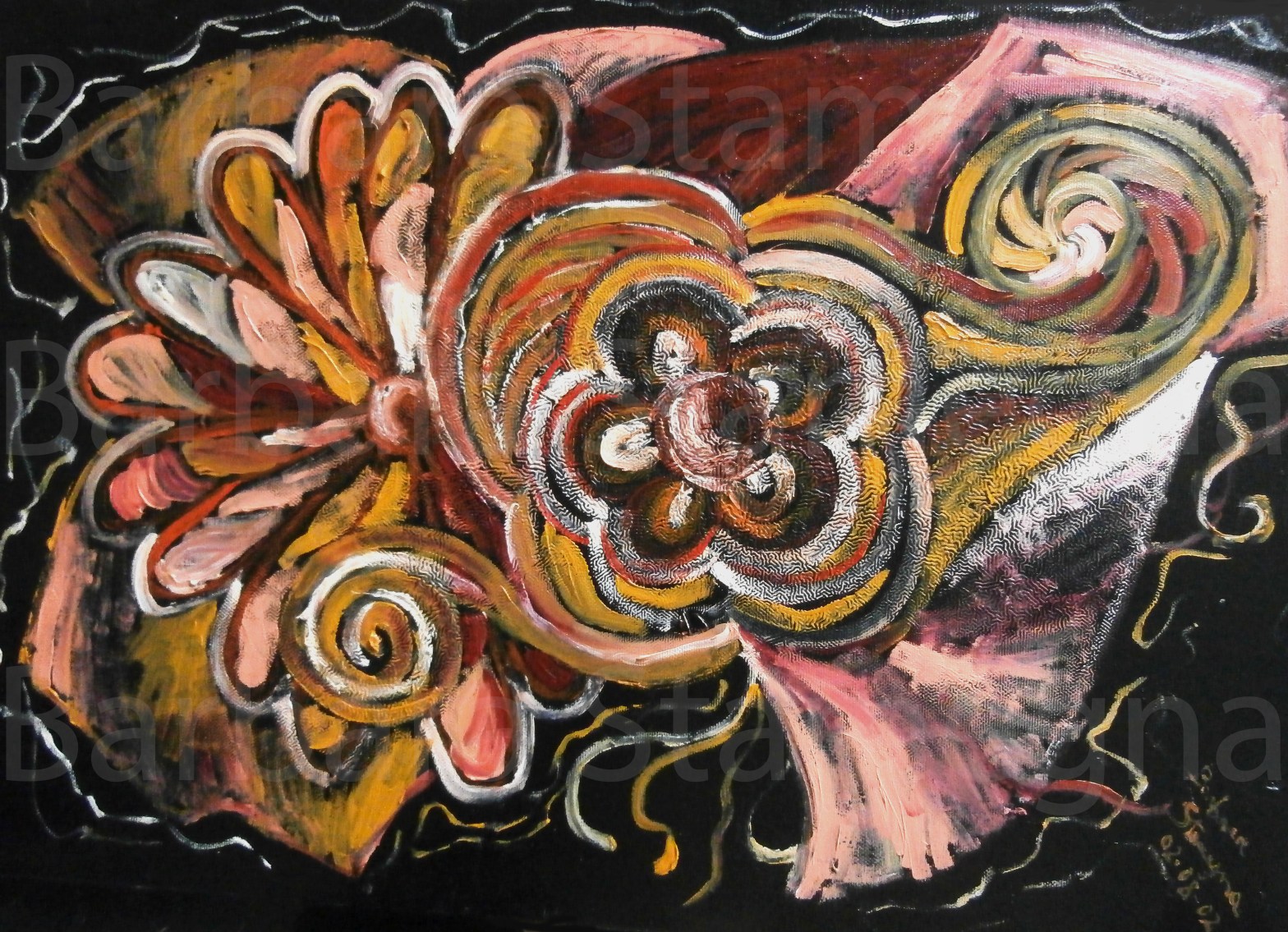 Reddish Pink Flowers Emotion Painting, made by artist Barbara Stamegna