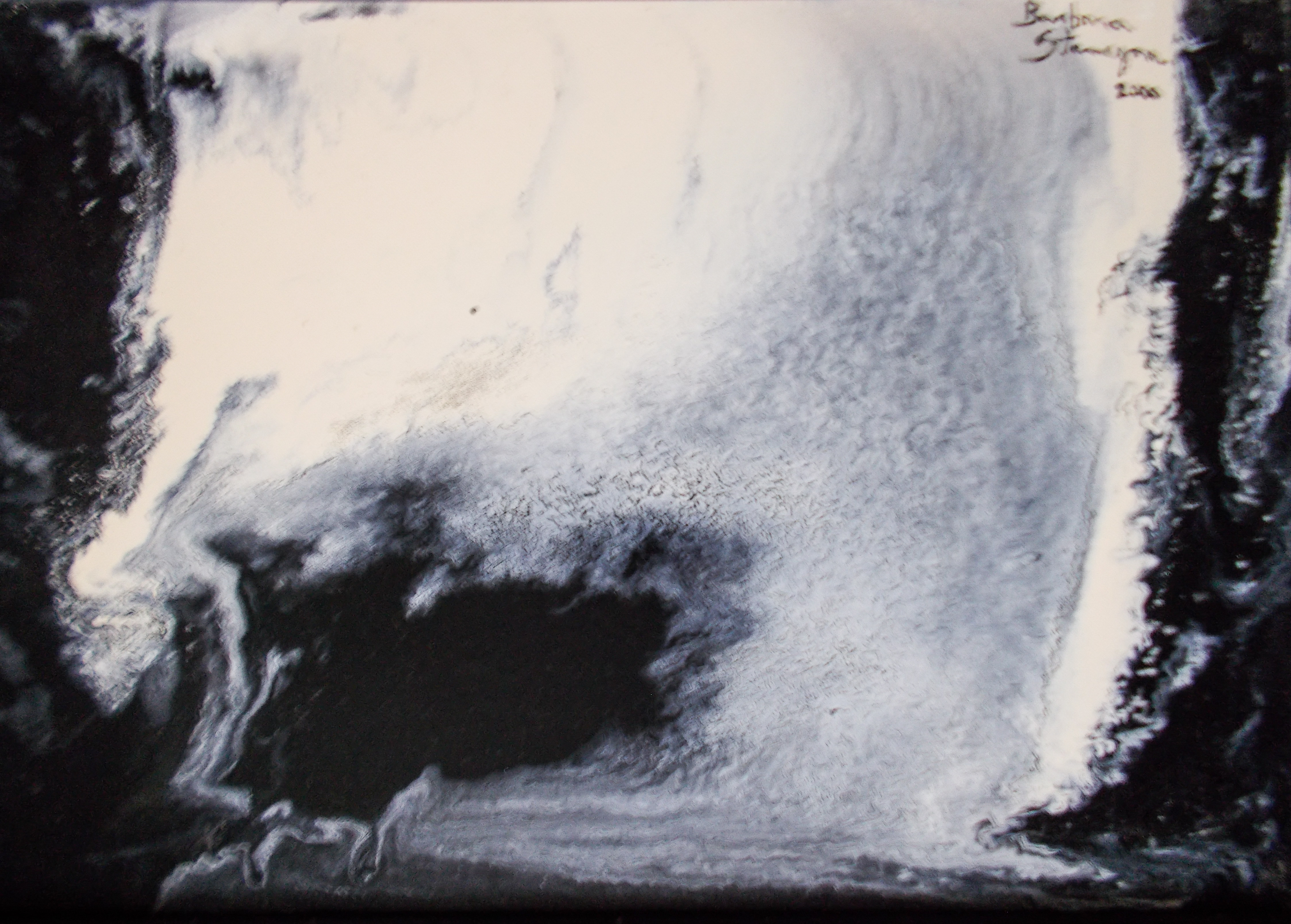 View from above like abstract image in creamy white, gray, black tones with nuances.