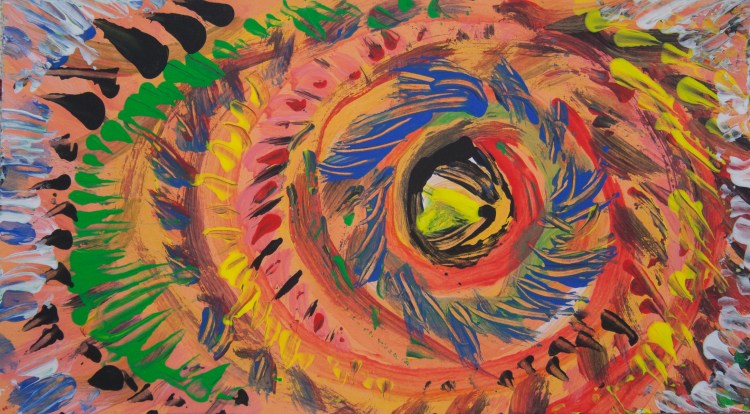 Multicolored abstract-impressionistic eye like image with round concentric shapes