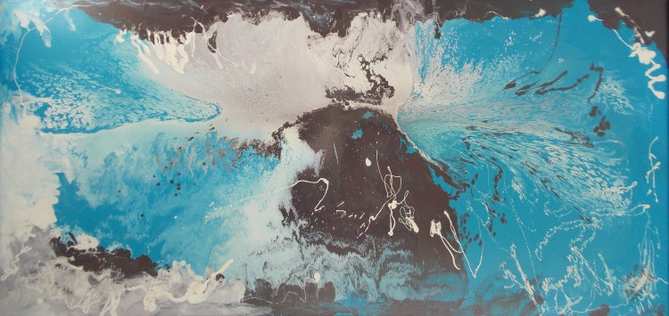 Azure confluence  abstract image with central vortex like figure in azure color