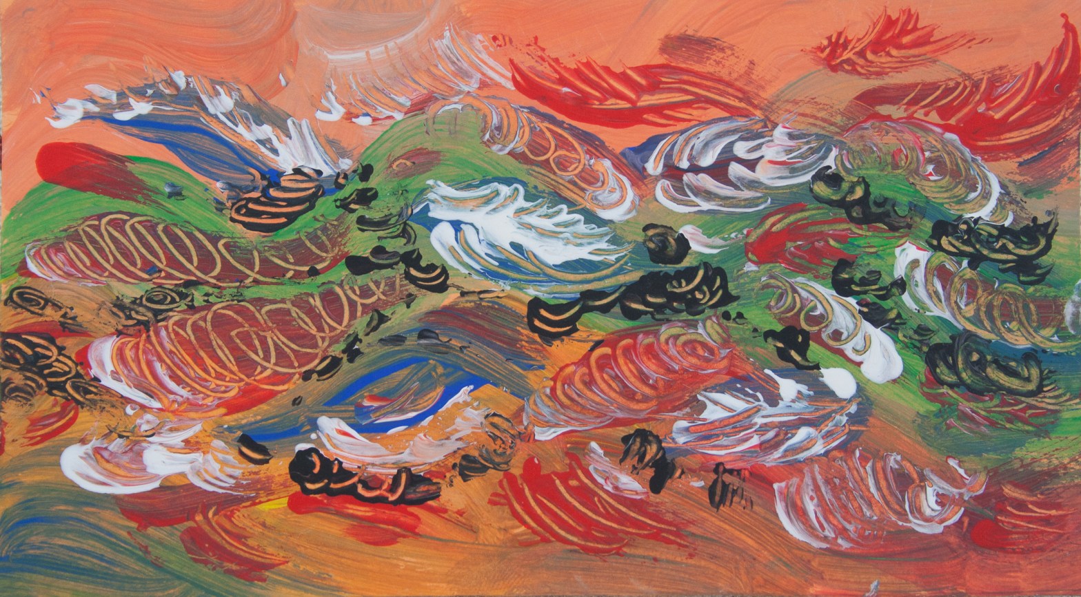 Multicolored abstract-impressionistic floating feathers like image