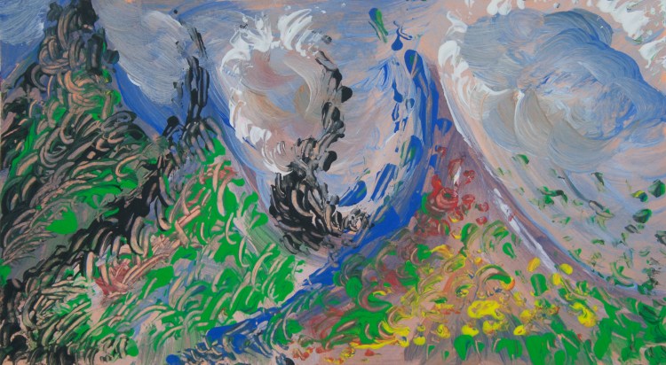 Multicolored abstract-impressionistic mountain view image