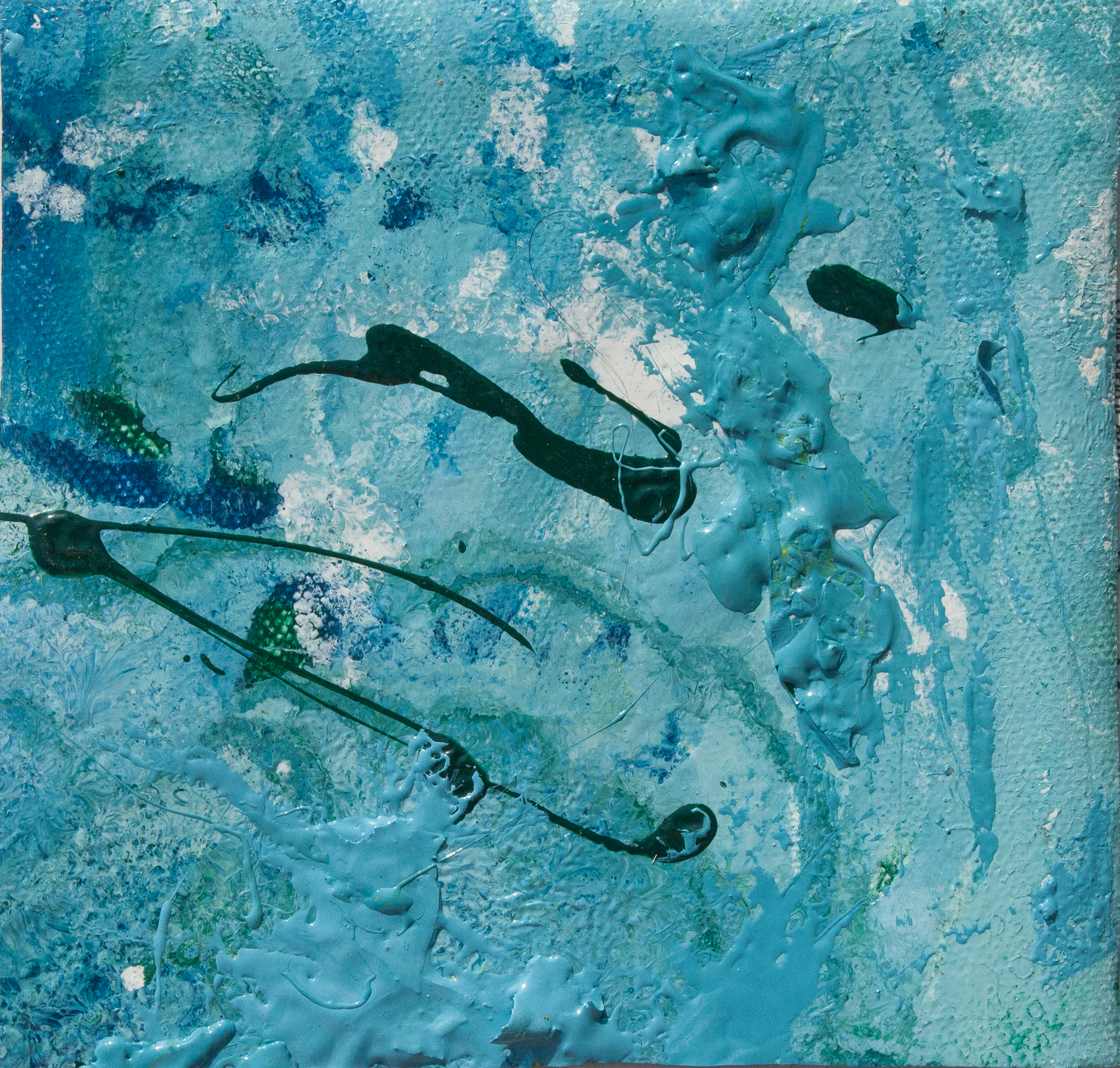 Light blue abstract image with dark green abstract shapes and lines on azure, white, green color  tones  dappled background.