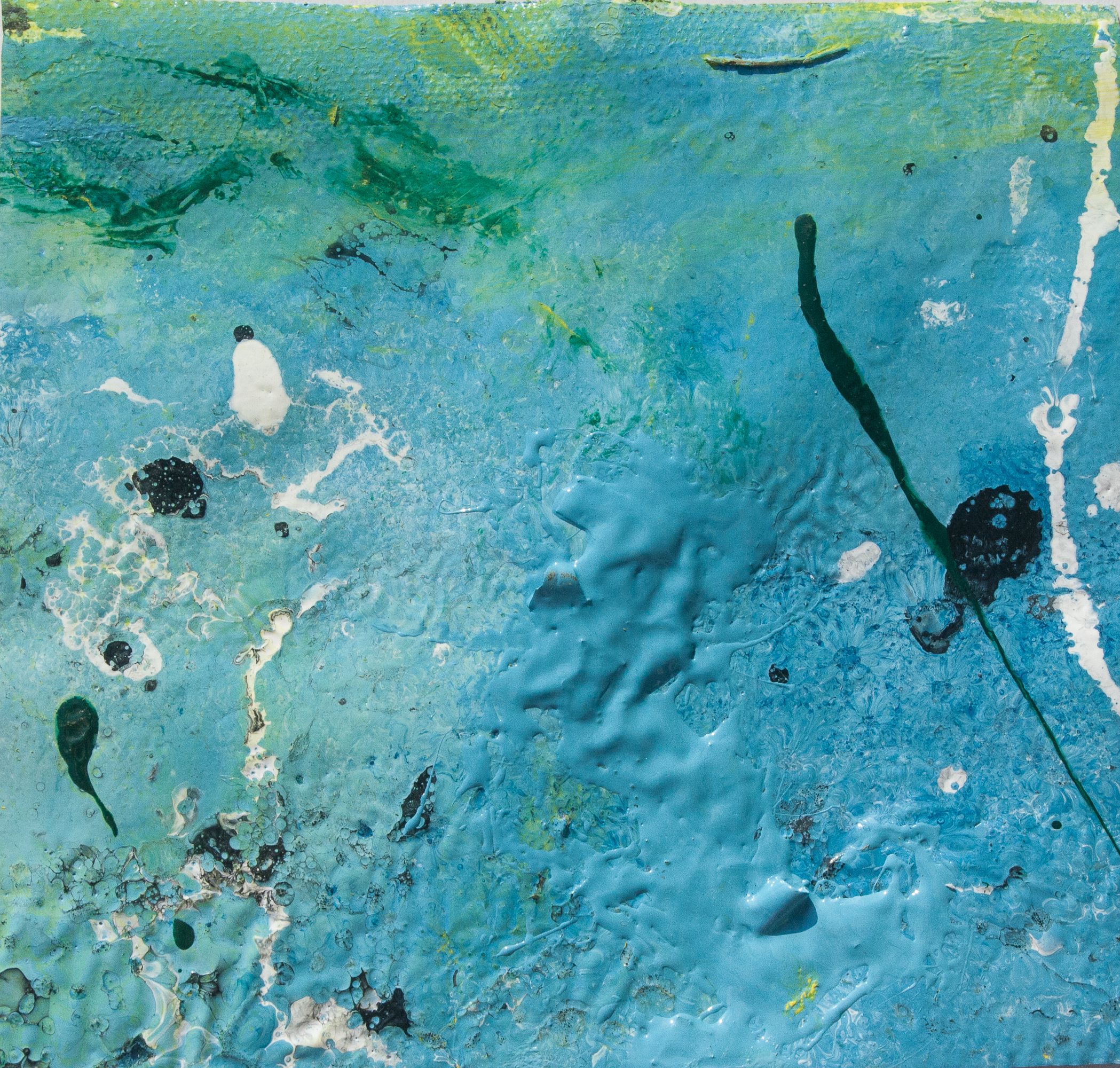 Light blue abstract image with dark green and dark blue  dots, with  dark green line, white abstract shapes, lines and dots