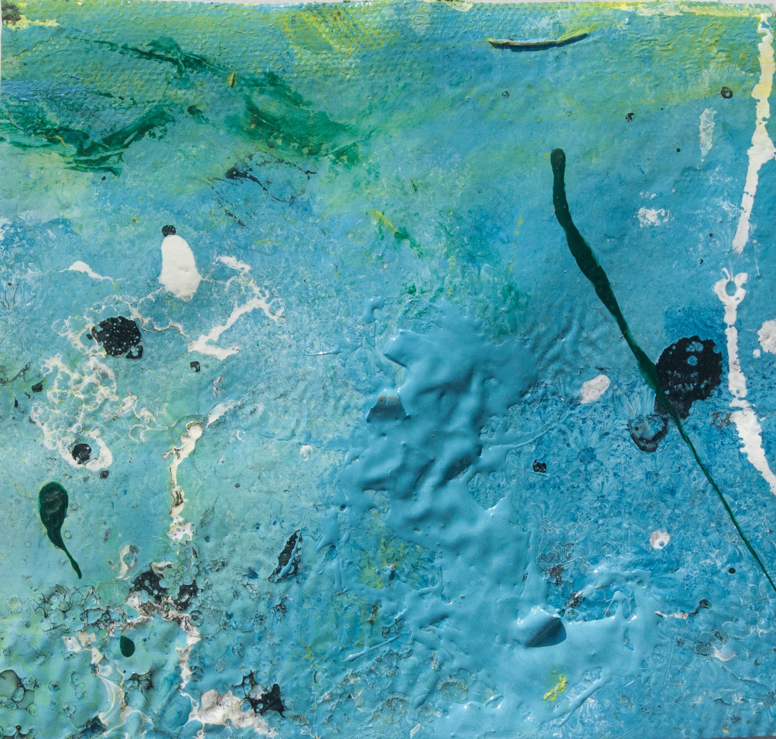 Light blue abstract image with dark green and dark blue  dots, with  dark green line, white abstract shapes, lines and dots