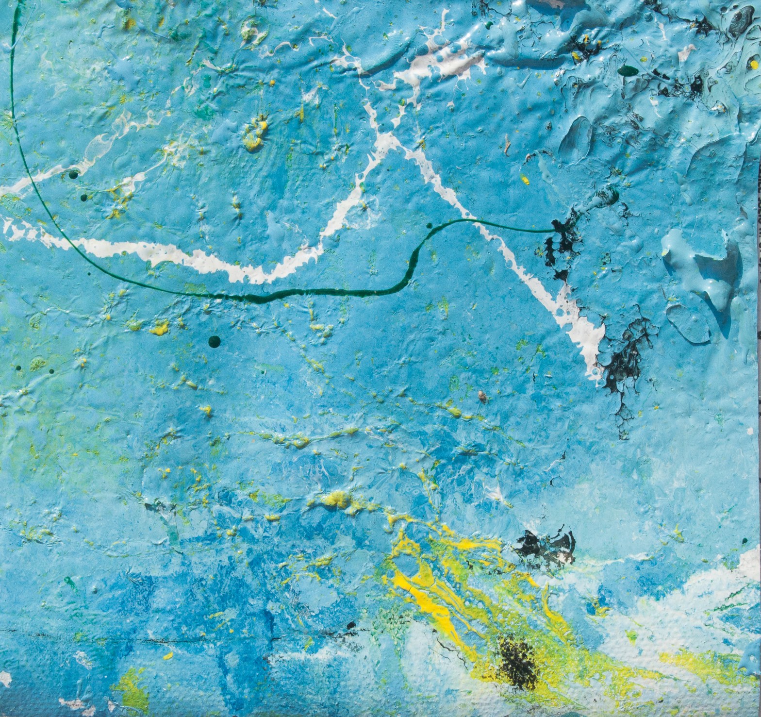 Artwork realized with enamel and tempera colors poured or dripped and smeared on canvas with a knife modified by atmospheric agents. This artwork is the n. 30 of the 30 equal size pieces