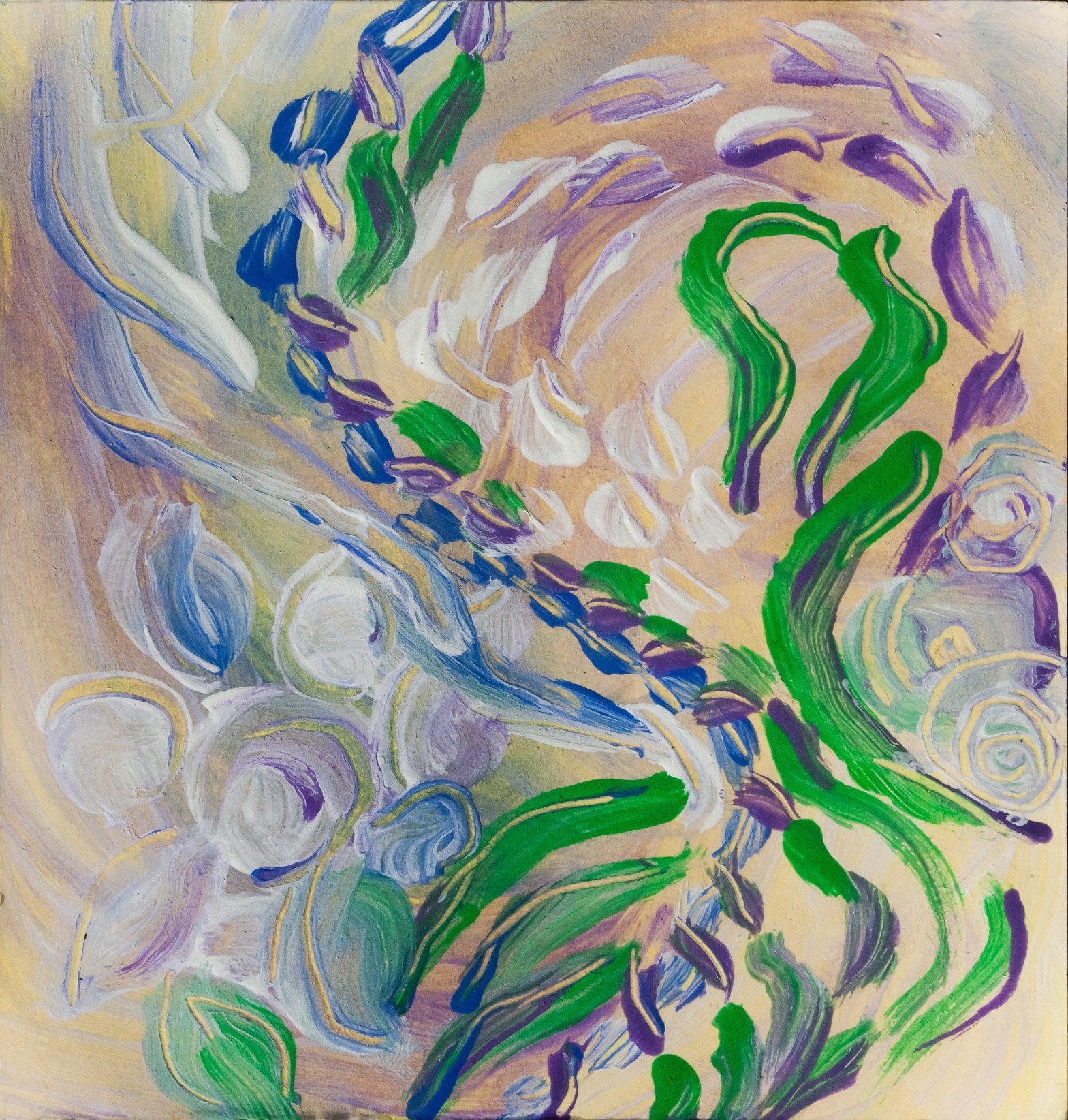 soft swirling flowers abstract art: blue green purple flowers swirl