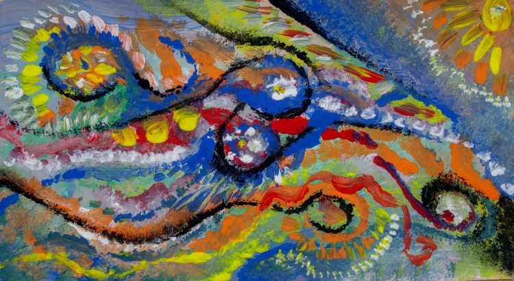 Abstract bright colors movement like image with round shapes, bended lines and abstract images