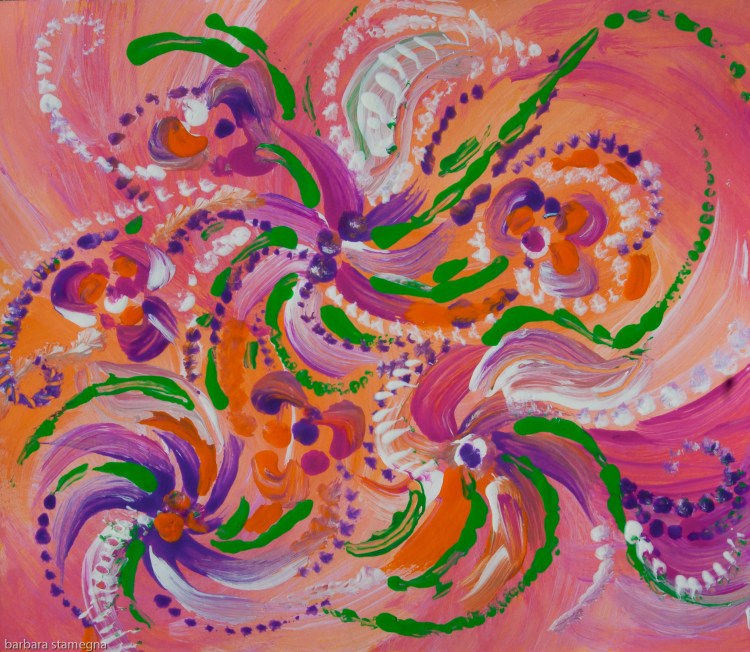 Miniature painting realized with tempera colors on a small size orange colored cardboard.