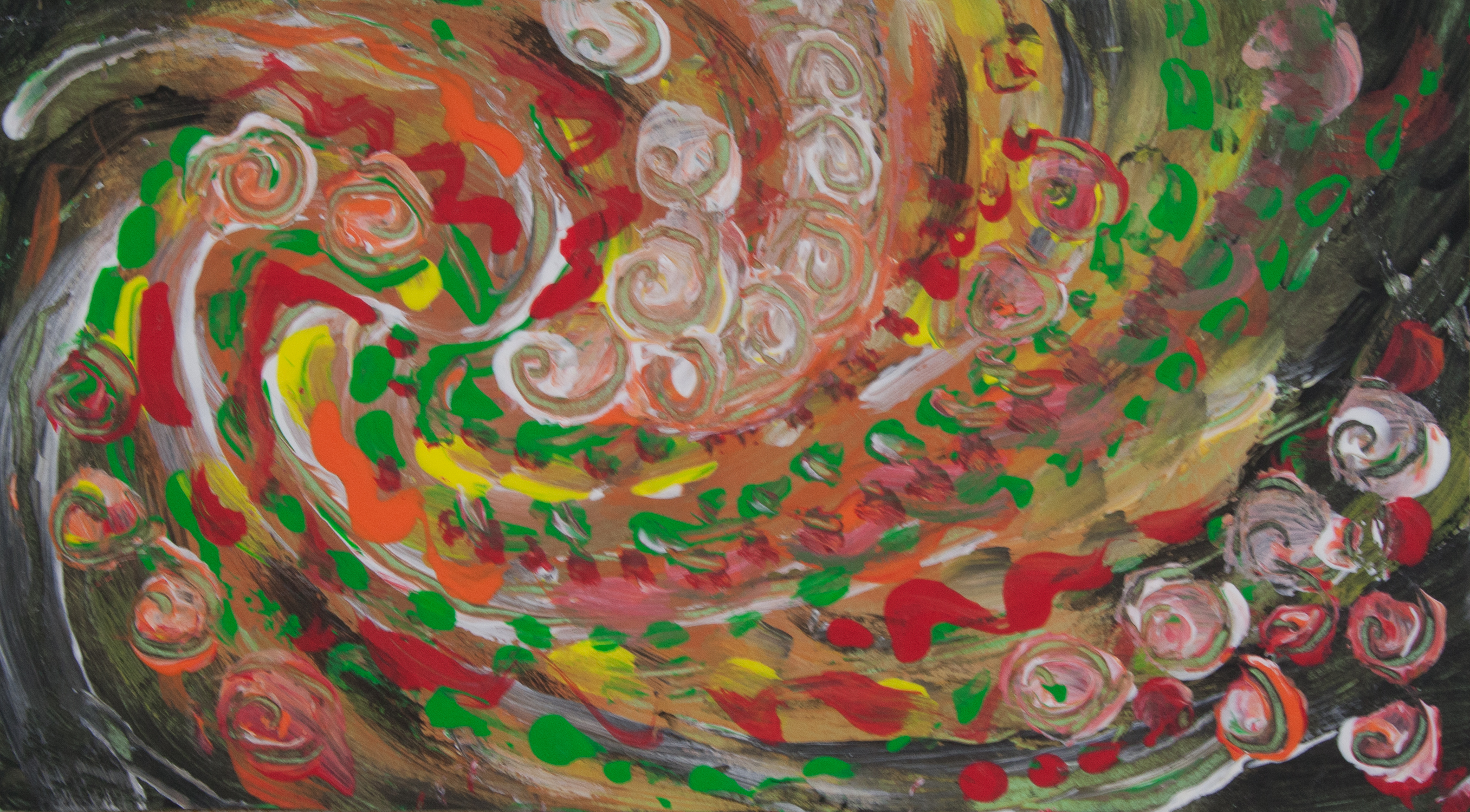 Abstract swirling curls like image with swirls, round concentric shapes and bended lines