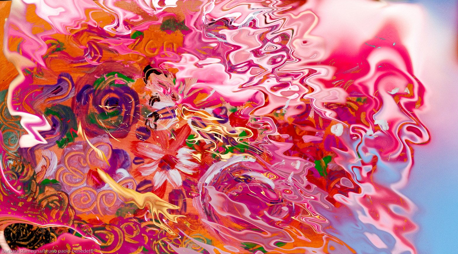 abstract floral suggestion liquid image with flowers and fluid shapes on blurred background