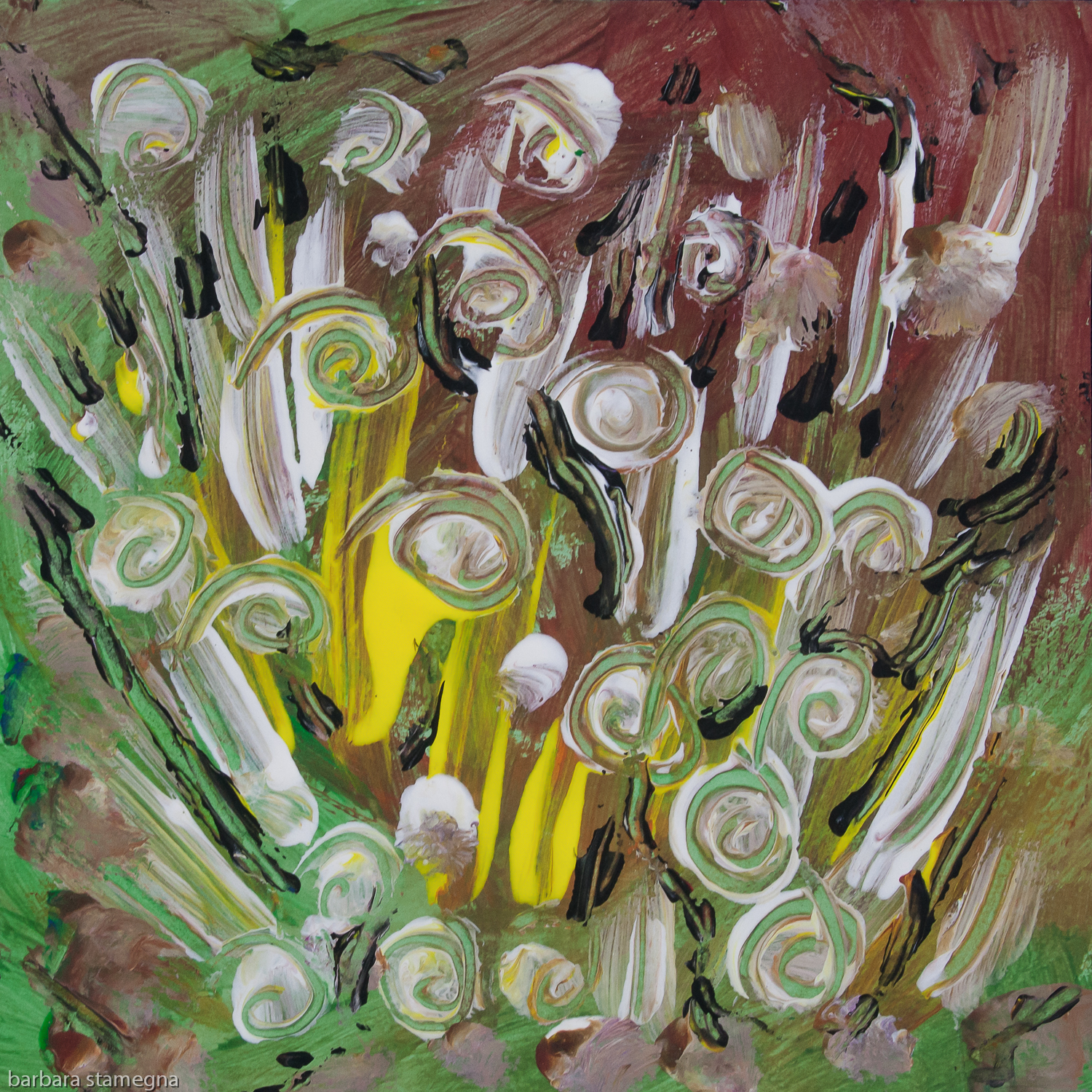 White swirls abstract image with swirling shapes and straight lines on mottled background