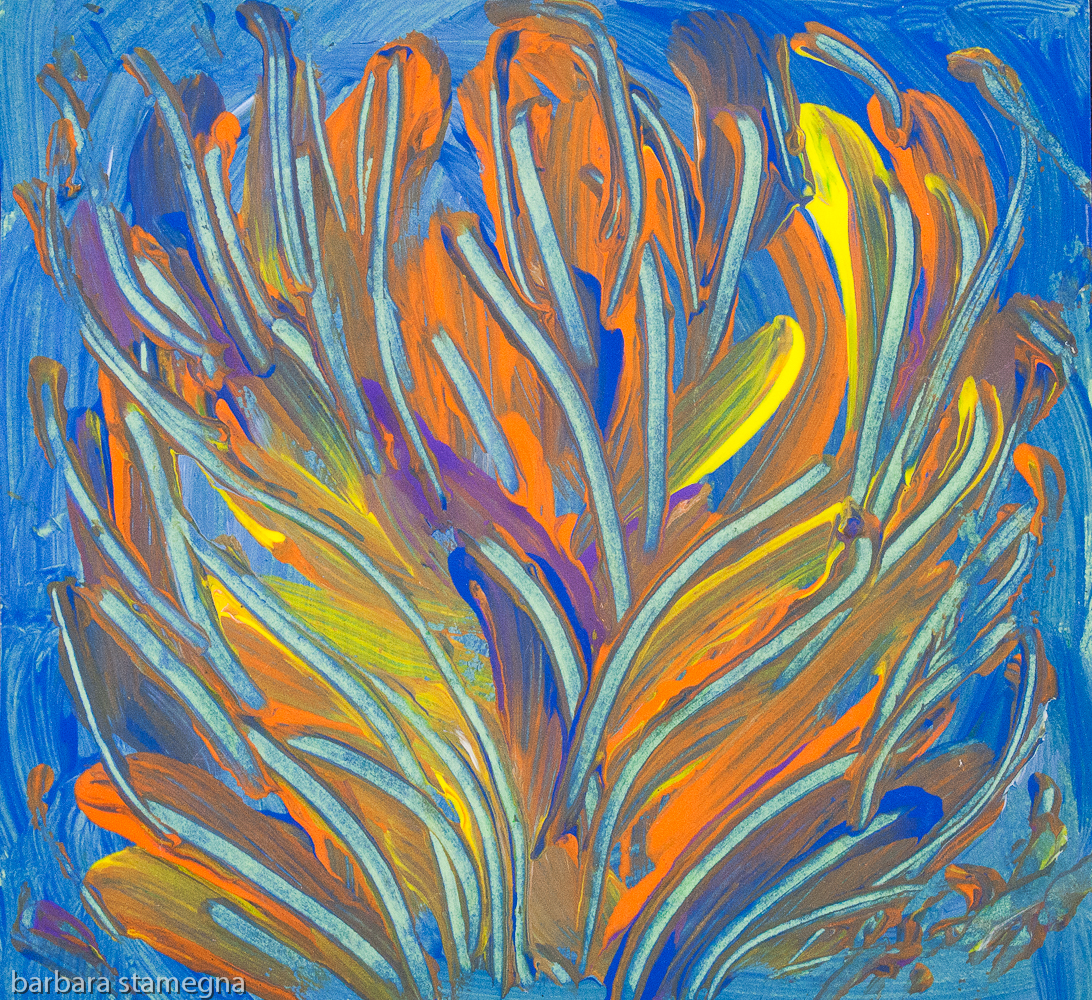 Colorful abstract aquatic plant like image with bended lines and branches like shapes