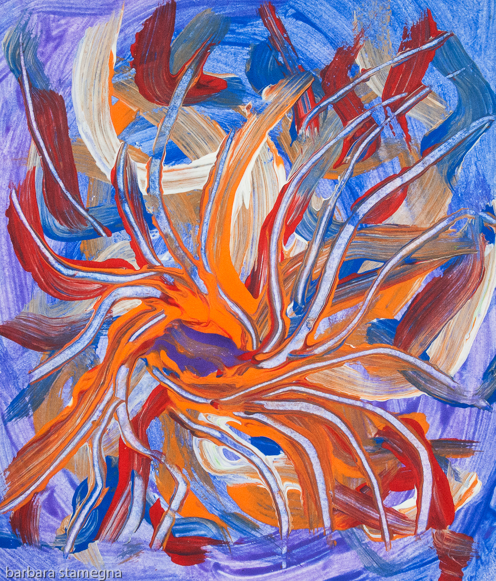 Colored confluence shape abstract image with converging lines and shades of color