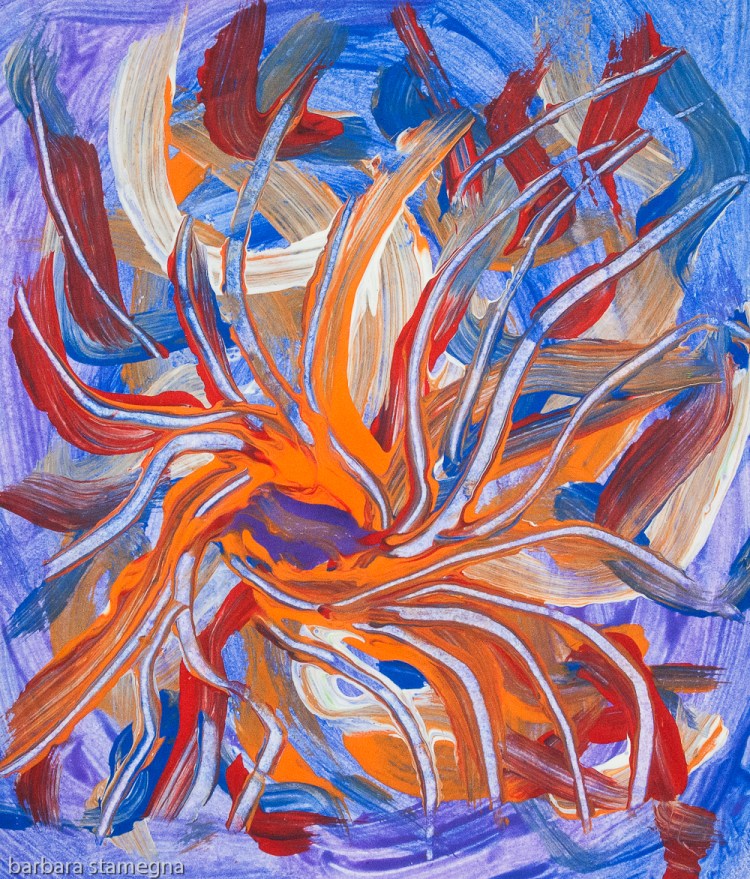 Colored confluence shape abstract image with converging lines and shades of color