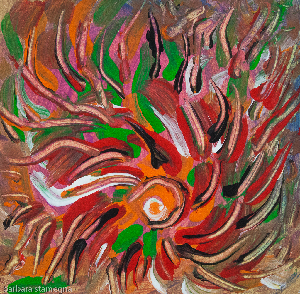 Flaming vortex like abstract image with converging lines of fluid colors