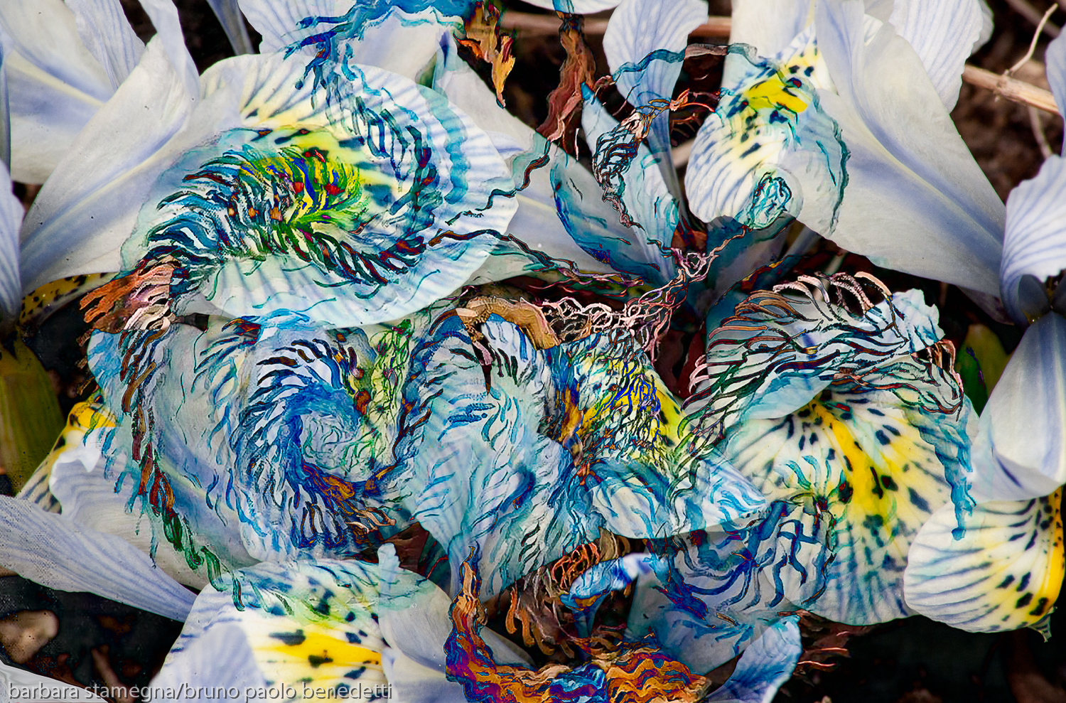 light blue abstract art image with shapes in movement with high contrasted colors in dominant light blue tones