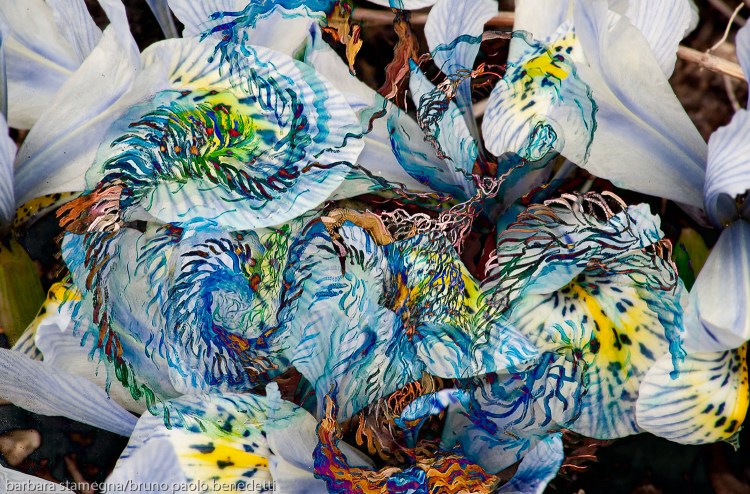 light blue abstract art image with shapes in movement with high contrasted colors in dominant light blue tones