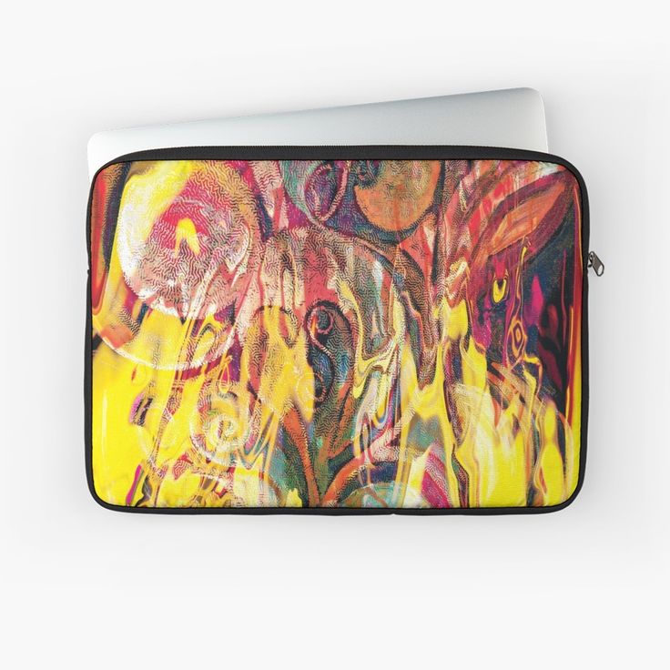 laptop sleeve with revealing fire abstract bright colors art image with yellow flames like shapes on multicolored background