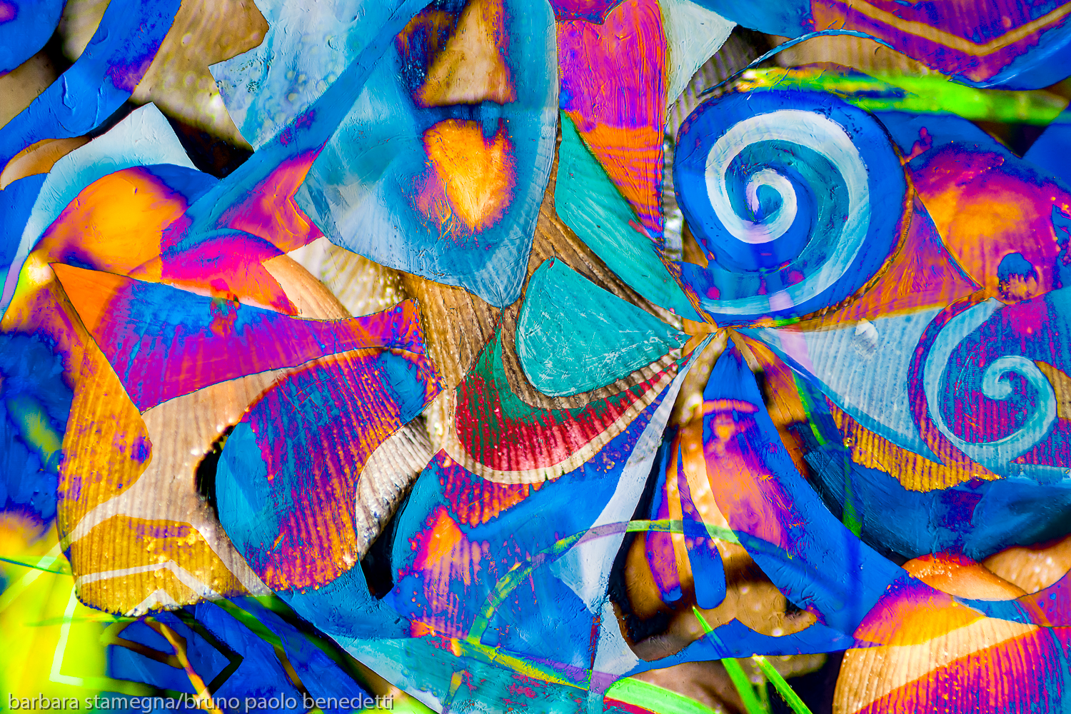 bright colors abstract image with dynamic pattern of geometric and round shapes and bent lines