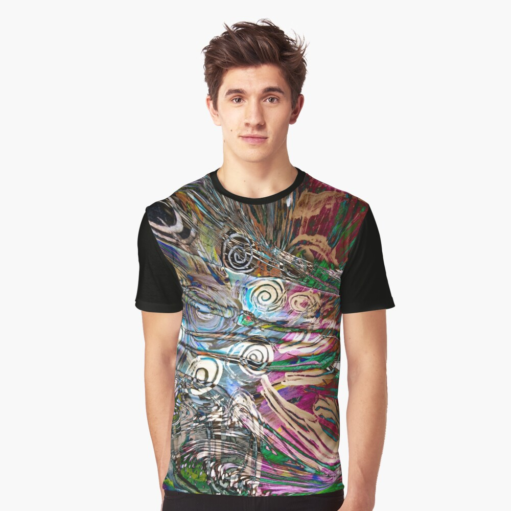 graphic t-shirt with abstract fluid enegetic flow pattern