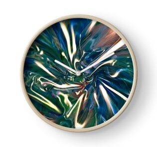 wall clock with liquid shining vortex pattern