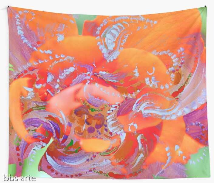 wall tapestry with natural swirls on orange and pink abstract pattern