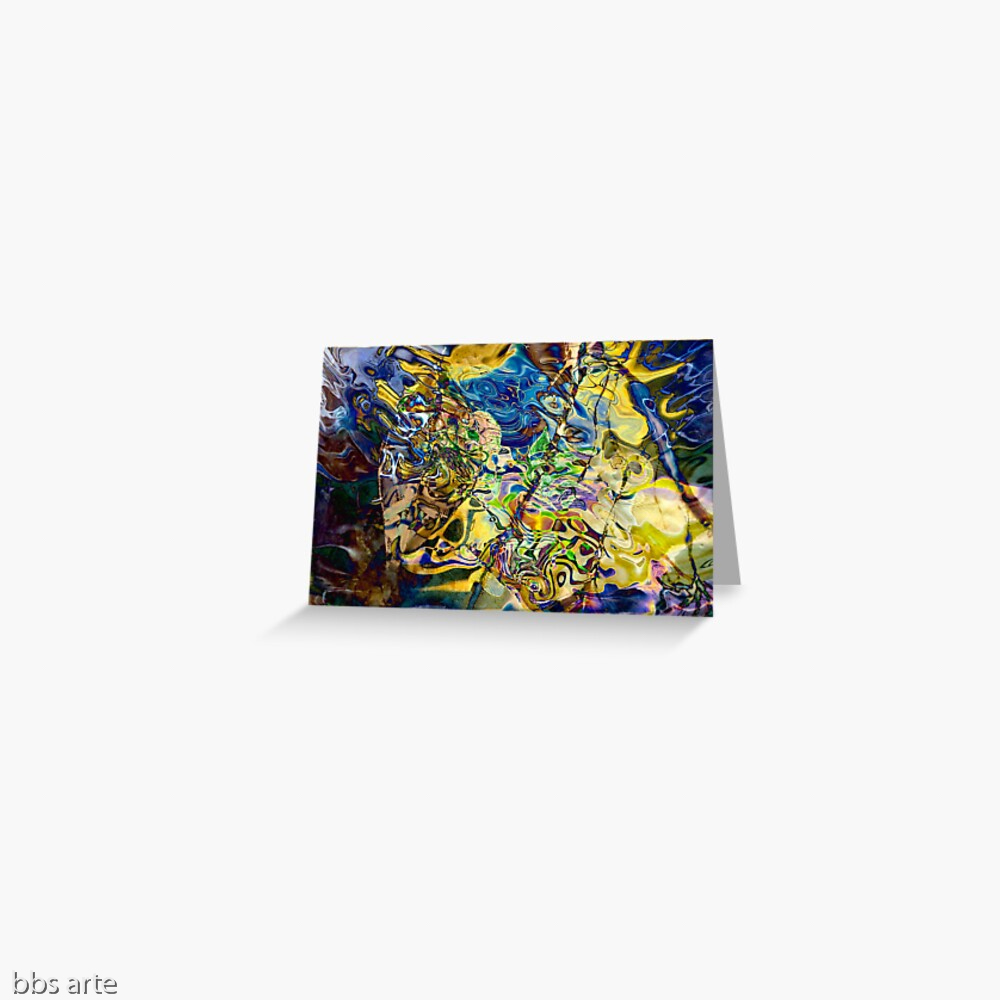 greeting card with swirling abstract shapes dynamic pattern in brilliant tones of blue and yellow