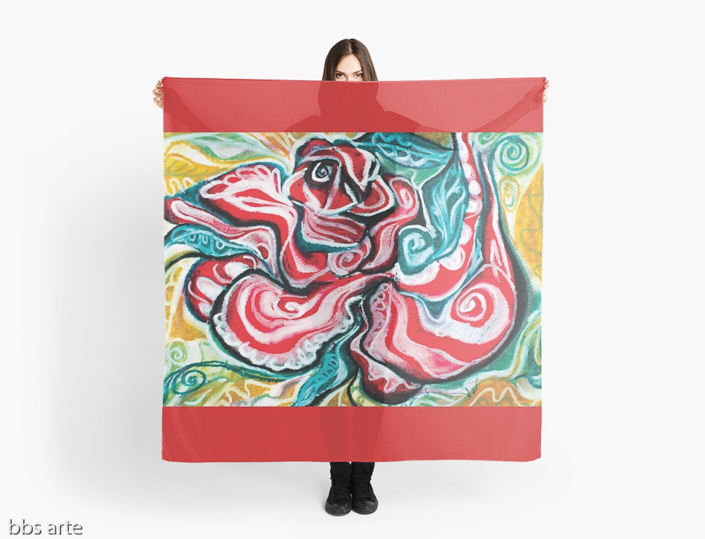 xmas design scarf with Christmas colors abstract image in tones of red green, white, black and yellow