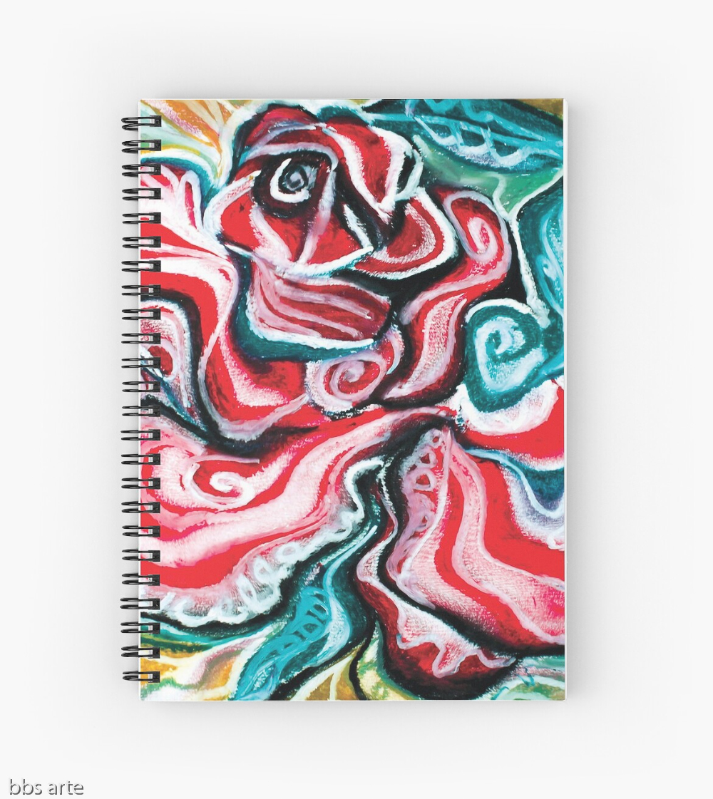 xmas design spiral notebook with Christmas colors abstract image in tones of red green, white, black and yellow