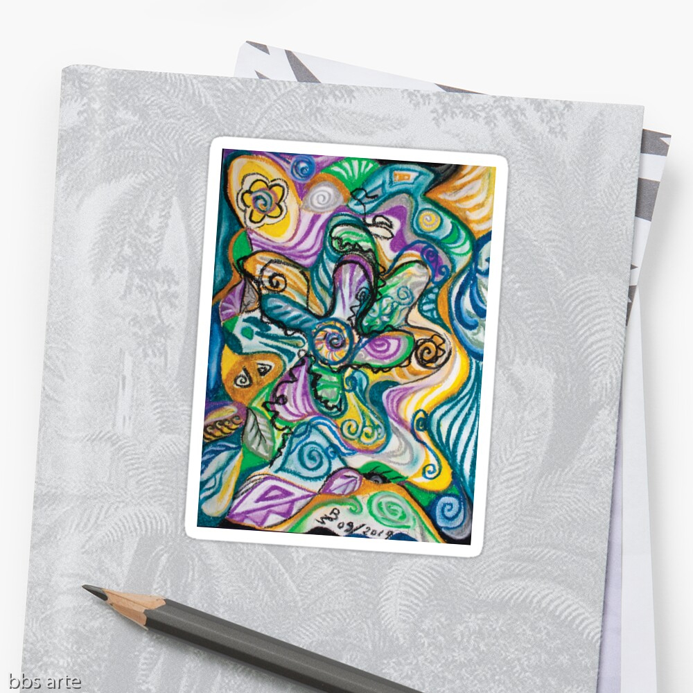 multicolored glossy sticker with curved shapes and bended lines abstract wavy image composition in tones of blue, yellow, green, white, purple and black