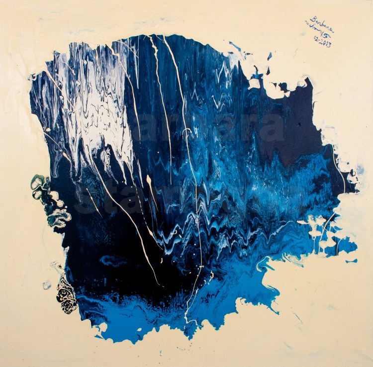 sea cave abstract painting in creamy white, light blue, dark blue and white colors