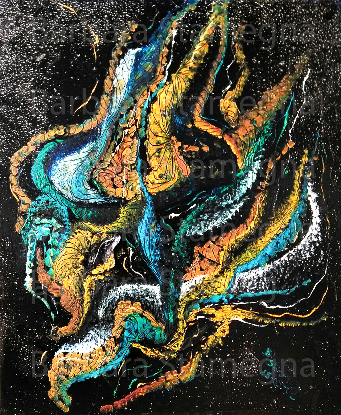 Light Blue Flames abstract painting made by Barbara Stamegna