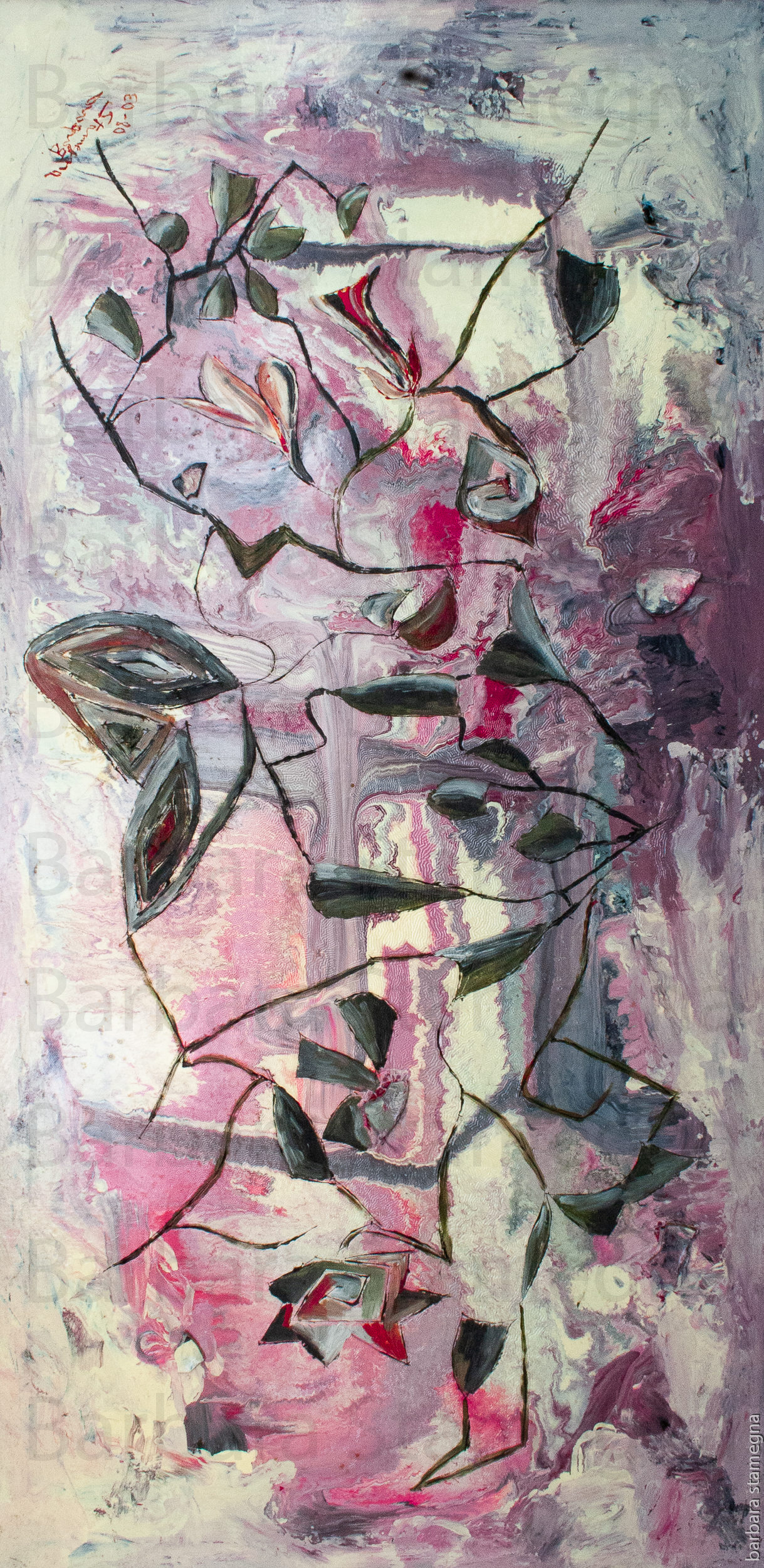 rose garden abstract painting made by Barbara Stamegna
