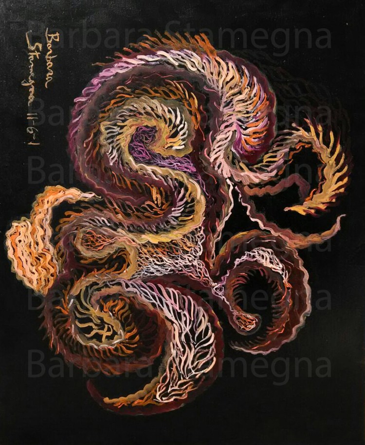 sea horses mixed technique abstract painting, made by Barbara Stamegna