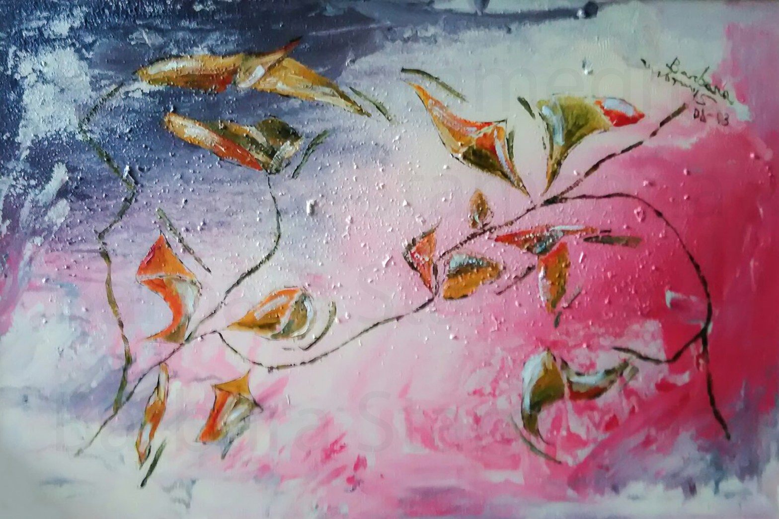 Abstract Warm Fall symbolic painting made by Barbara Stamegna