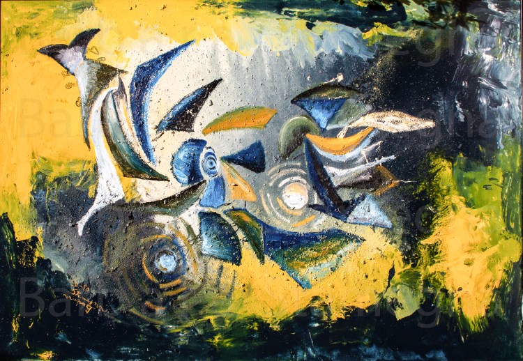 Underwater Abstraction painting, made by artist Barbara Stamegna